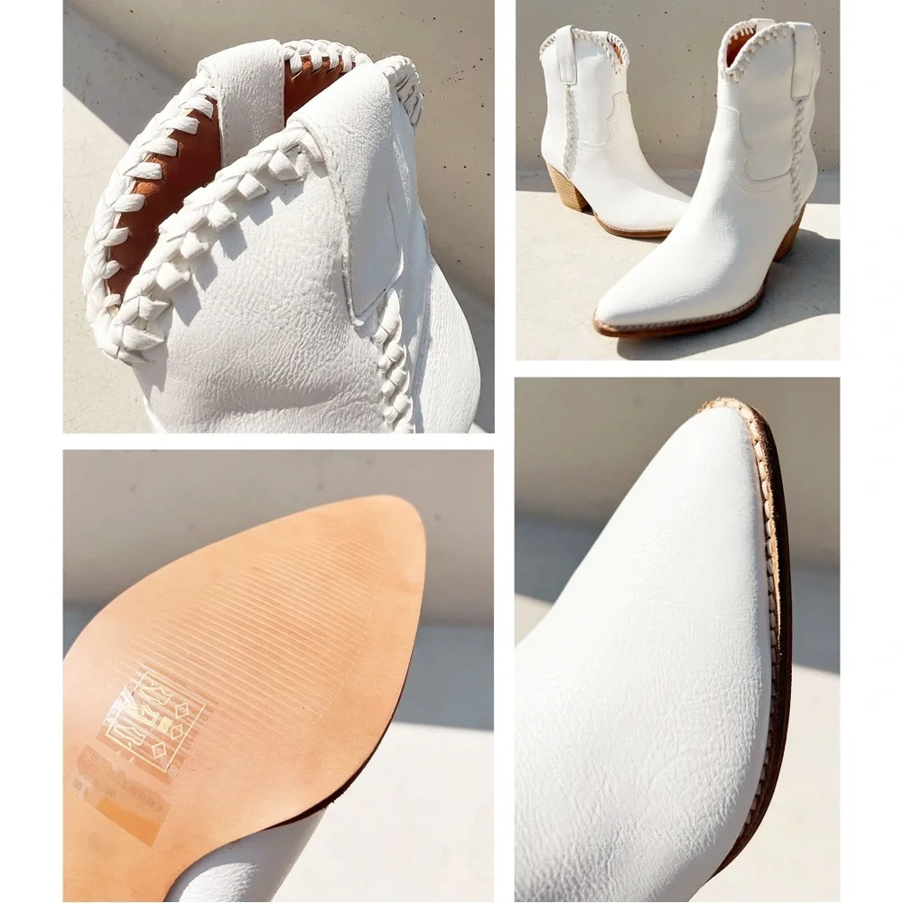 NEW Western Cowboy Whipstitched Ankle Boots
Pointy Toe Block Heel Distress White - Picture 11 of 16